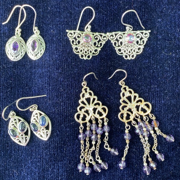 Set of 4 925 sterling silver filigree dangle earrings - Picture 2 of 13